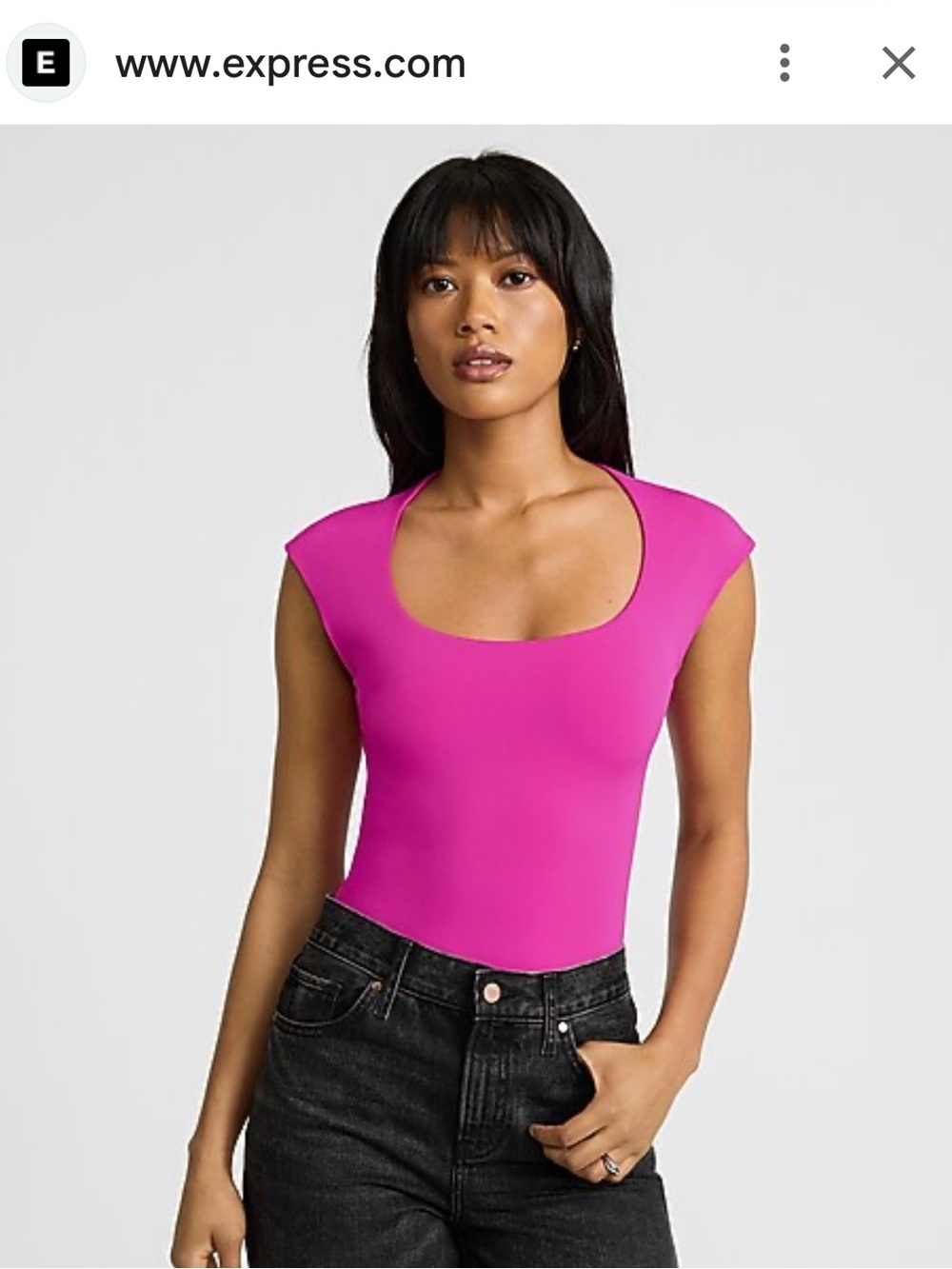Express Women’s Body Contour Scoop Neck Cap Sleeve Bodysuit Top- Pink